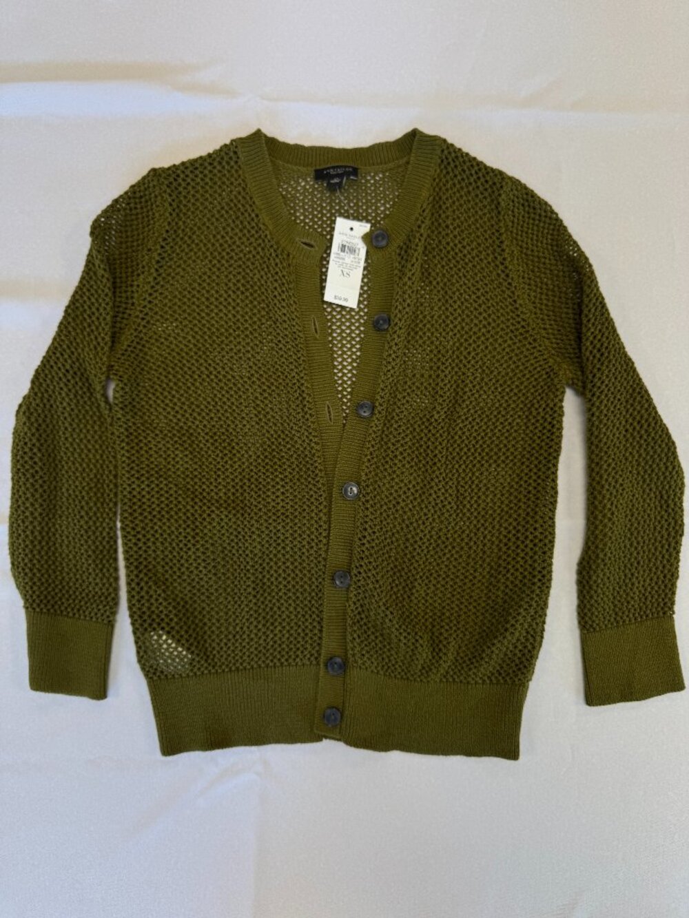 Ann Taylor Factory Olive Green Open-Knit Cardigan Sweater Size XS